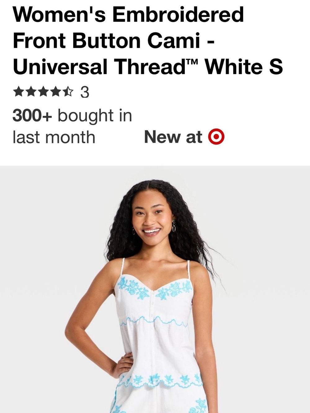 Universal Thread White Cami  Turquoise Floral Embroidery Size - Small